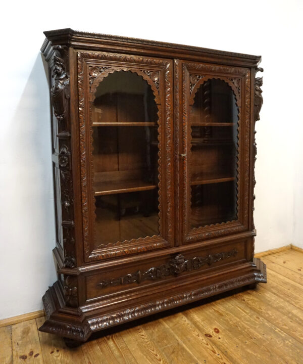 STARA FIGURALNA NIESPOTYKANA BIBLIOTECZKA BOGATO RZEŹBIONA FRANCJA