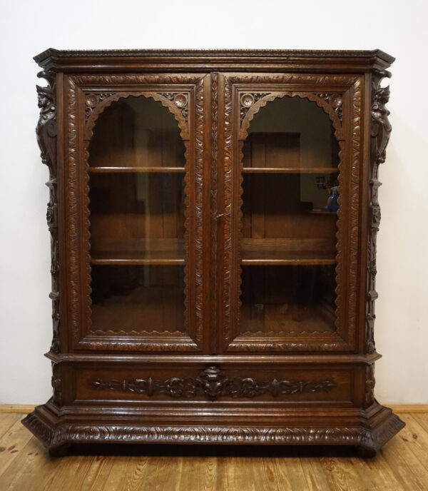 STARA FIGURALNA NIESPOTYKANA BIBLIOTECZKA BOGATO RZEŹBIONA FRANCJA