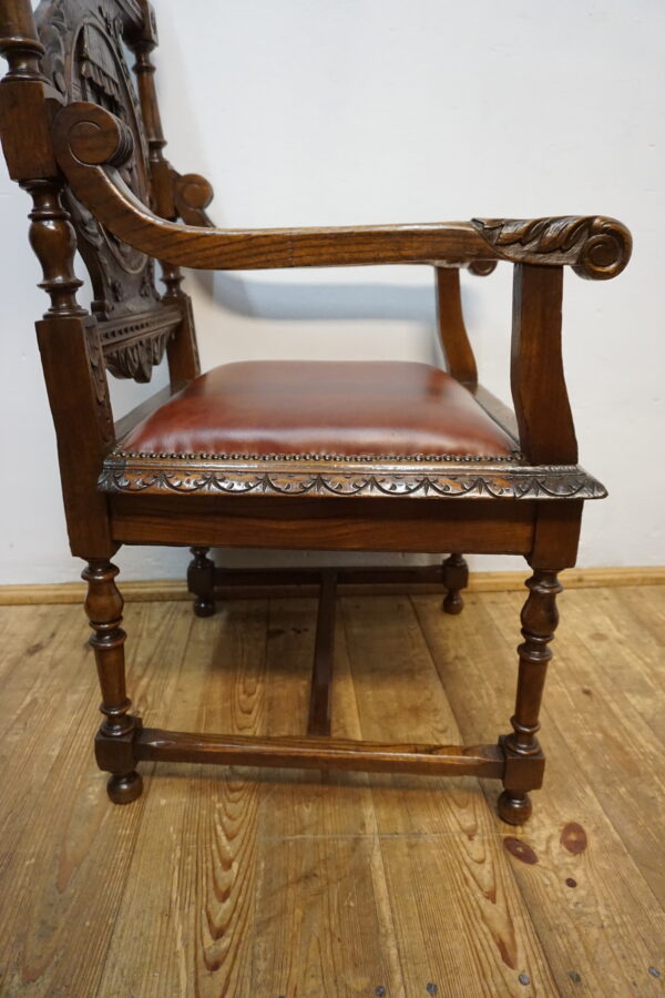 RĘCZNIE RZEŹBIONY DOSTOJNY FOTEL BRETOŃSKI DO BIURKA SKÓRA