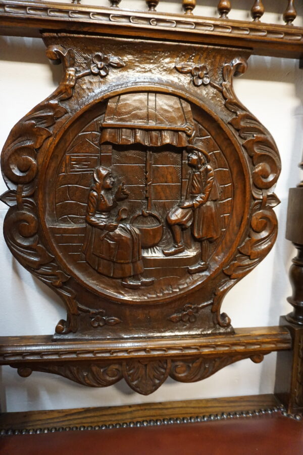 RĘCZNIE RZEŹBIONY DOSTOJNY FOTEL BRETOŃSKI DO BIURKA SKÓRA