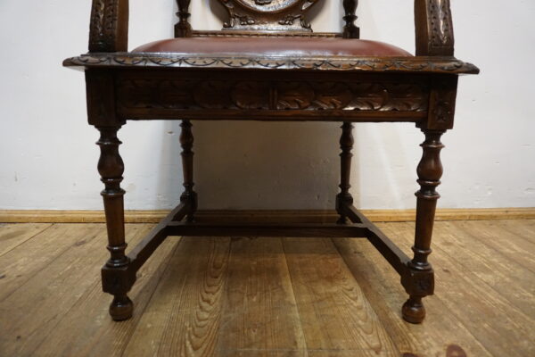 RĘCZNIE RZEŹBIONY DOSTOJNY FOTEL BRETOŃSKI DO BIURKA SKÓRA