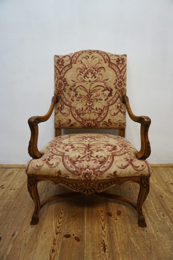 DOSTOJNY DUŻY FOTEL RZEŻBIONY GOBELIN KOPYTA