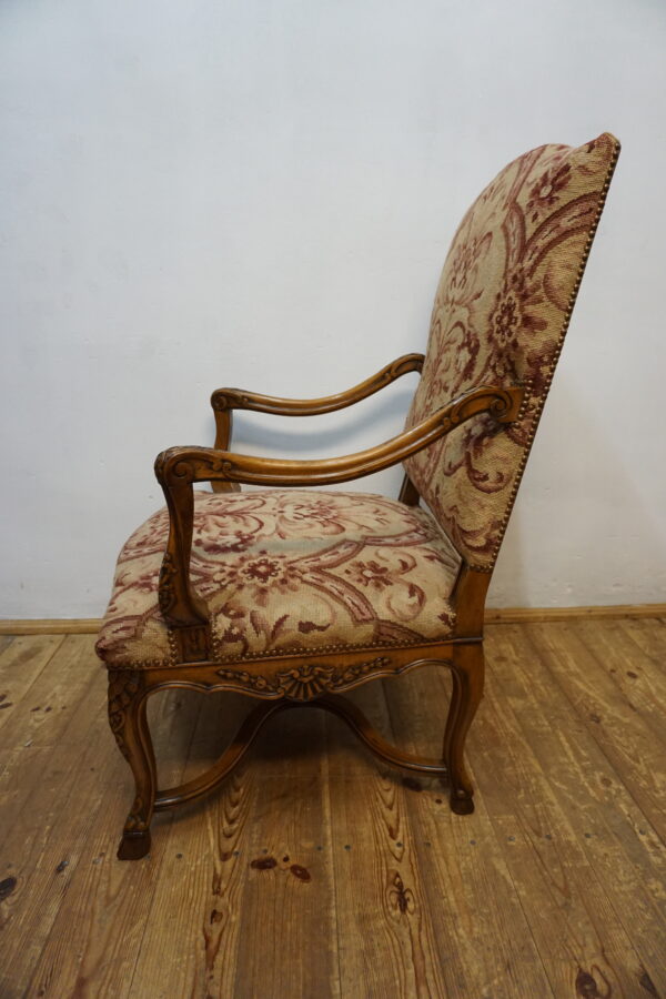 DOSTOJNY DUŻY FOTEL RZEŻBIONY GOBELIN KOPYTA
