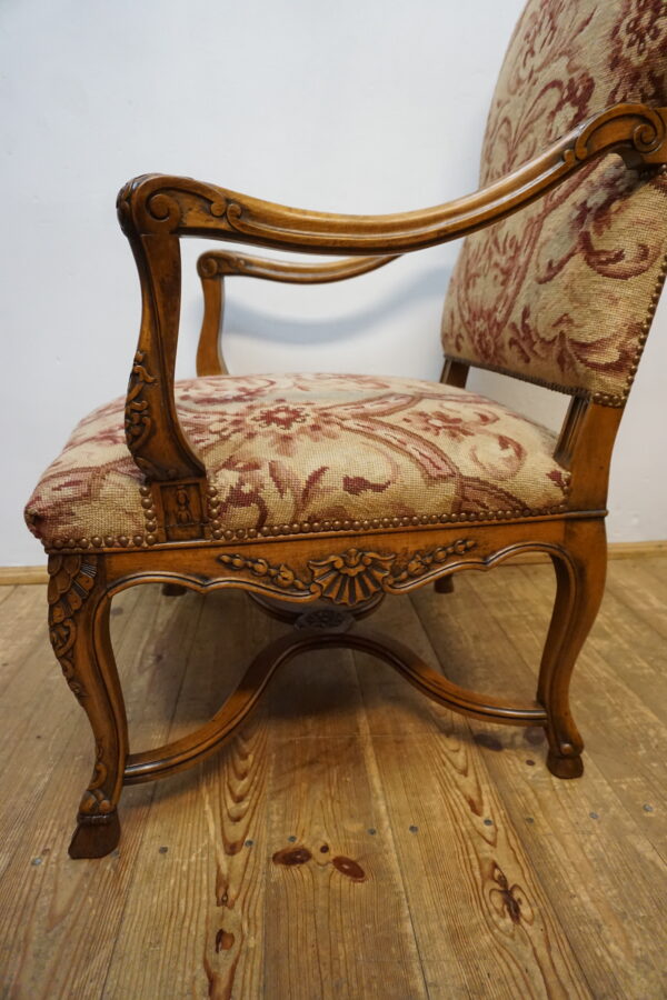DOSTOJNY DUŻY FOTEL RZEŻBIONY GOBELIN KOPYTA