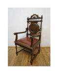 RĘCZNIE RZEŹBIONY DOSTOJNY FOTEL BRETOŃSKI DO BIURKA SKÓRA 2