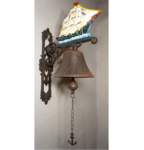 PIĘKNY ŻELIWNY DZWON DZWONECZEK STATEK DOM I OGRÓD