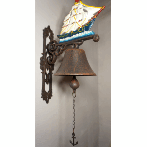 PIĘKNY ŻELIWNY DZWON DZWONECZEK STATEK DOM I OGRÓD