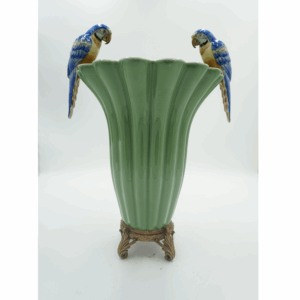 WAZON AMFORA BRĄZ+PORCELANA PAPUGI