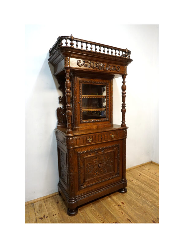 STARY NIESPOTYKANY RZEŹBIONY KREDENS Z PRZESZKLENIEM