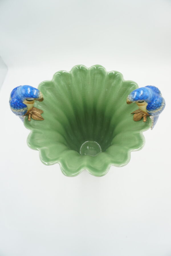 WAZON AMFORA BRĄZ+PORCELANA PAPUGI