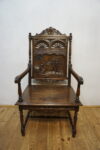 BOGATO RZEŹBIONY FOTEL BRETOŃSKI LITY DĄB XIX wiek FRANCJA