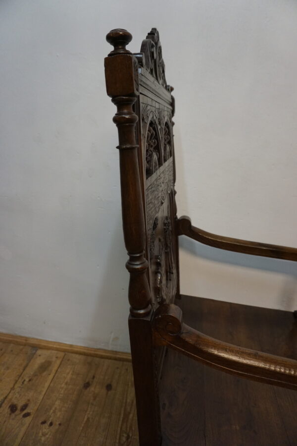 BOGATO RZEŹBIONY FOTEL BRETOŃSKI LITY DĄB XIX wiek FRANCJA