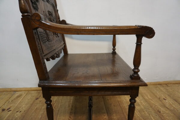 BOGATO RZEŹBIONY FOTEL BRETOŃSKI LITY DĄB XIX wiek FRANCJA