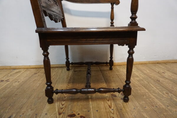 BOGATO RZEŹBIONY FOTEL BRETOŃSKI LITY DĄB XIX wiek FRANCJA