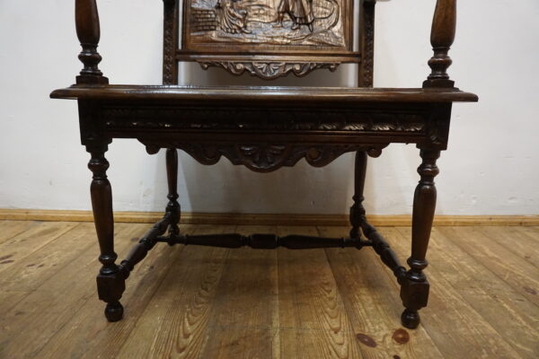 BOGATO RZEŹBIONY FOTEL BRETOŃSKI LITY DĄB XIX wiek FRANCJA