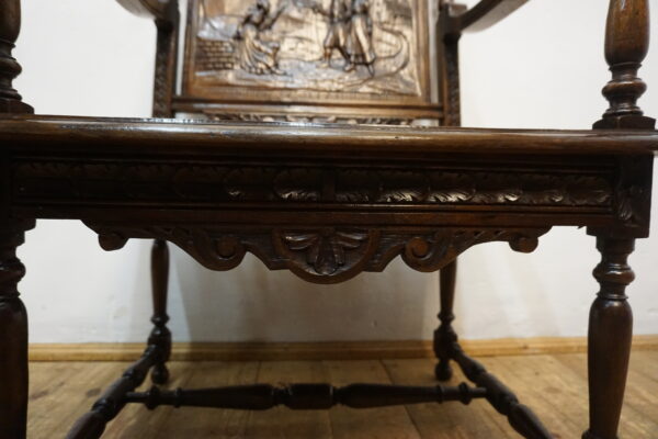 BOGATO RZEŹBIONY FOTEL BRETOŃSKI LITY DĄB XIX wiek FRANCJA