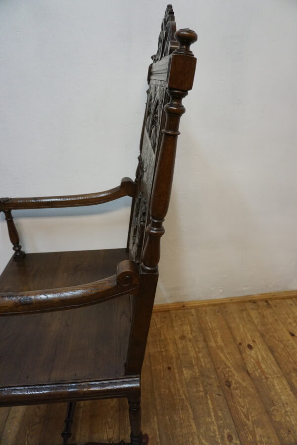 BOGATO RZEŹBIONY FOTEL BRETOŃSKI LITY DĄB XIX wiek FRANCJA