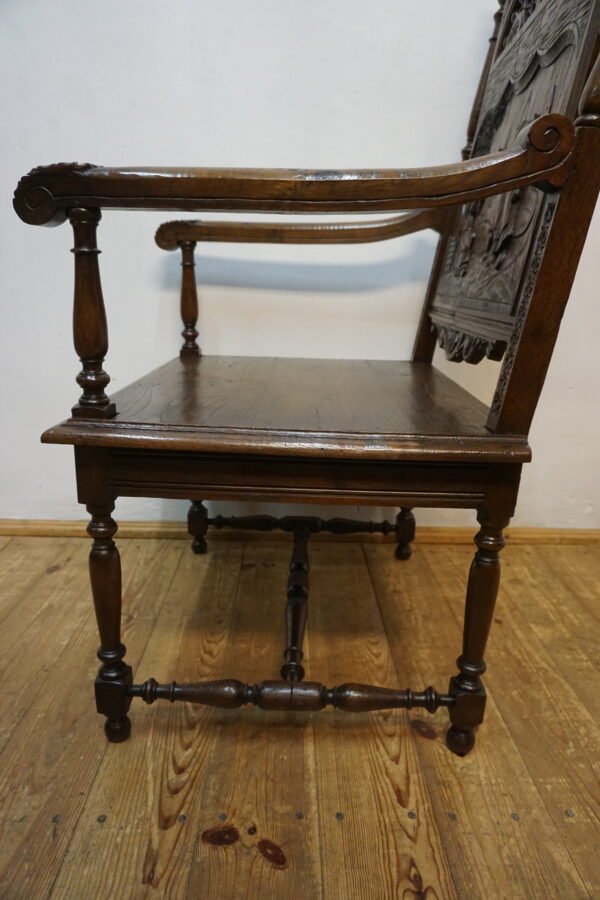 BOGATO RZEŹBIONY FOTEL BRETOŃSKI LITY DĄB XIX wiek FRANCJA