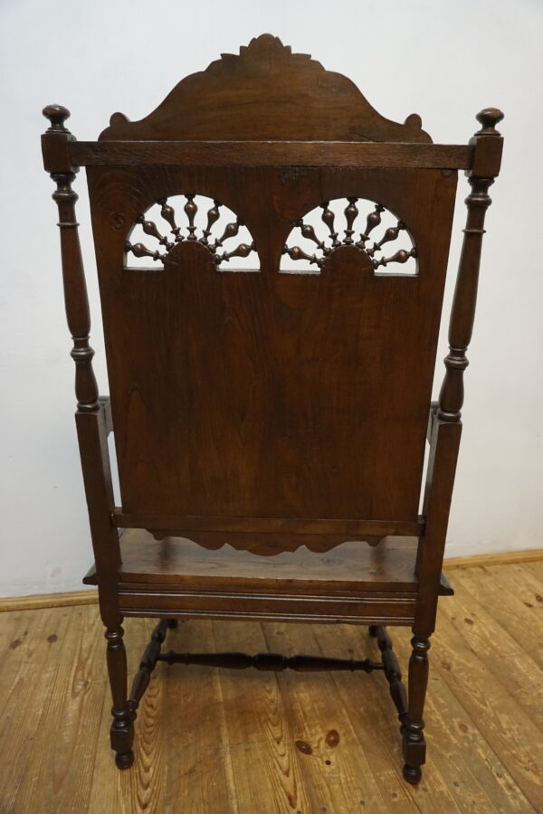 BOGATO RZEŹBIONY FOTEL BRETOŃSKI LITY DĄB XIX wiek FRANCJA