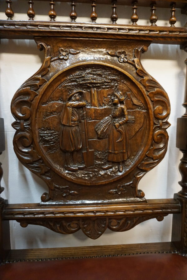 RĘCZNIE RZEŹBIONY DOSTOJNY FOTEL BRETOŃSKI DO BIURKA SKÓRA 2