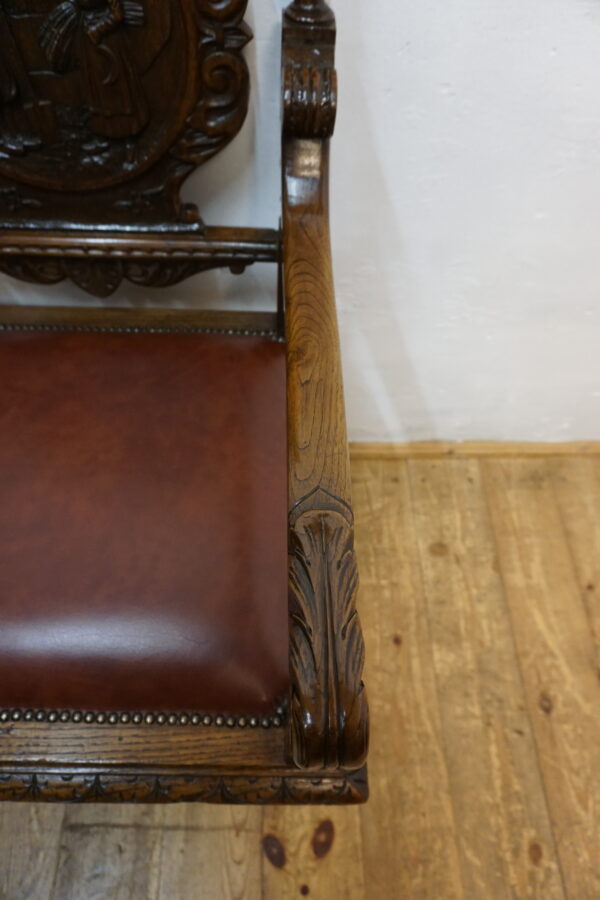 RĘCZNIE RZEŹBIONY DOSTOJNY FOTEL BRETOŃSKI DO BIURKA SKÓRA 2