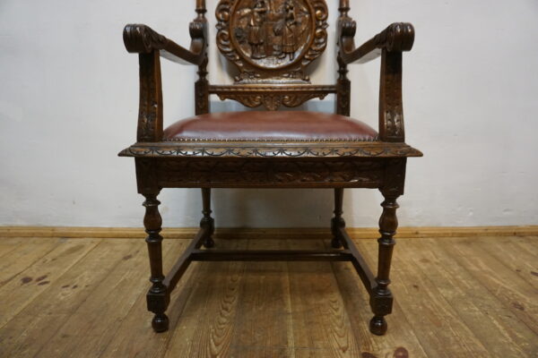 RĘCZNIE RZEŹBIONY DOSTOJNY FOTEL BRETOŃSKI DO BIURKA SKÓRA 2