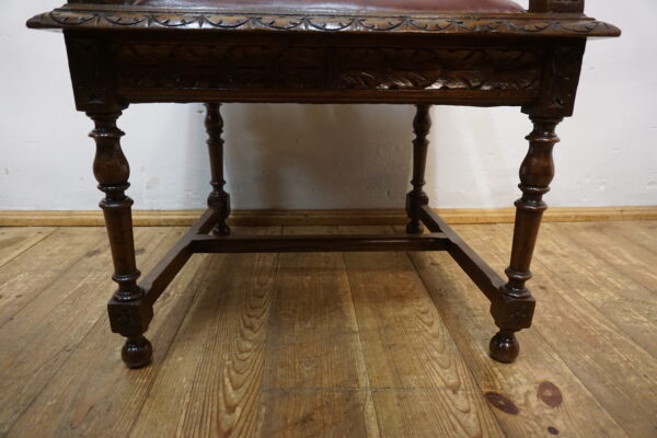 RĘCZNIE RZEŹBIONY DOSTOJNY FOTEL BRETOŃSKI DO BIURKA SKÓRA 2