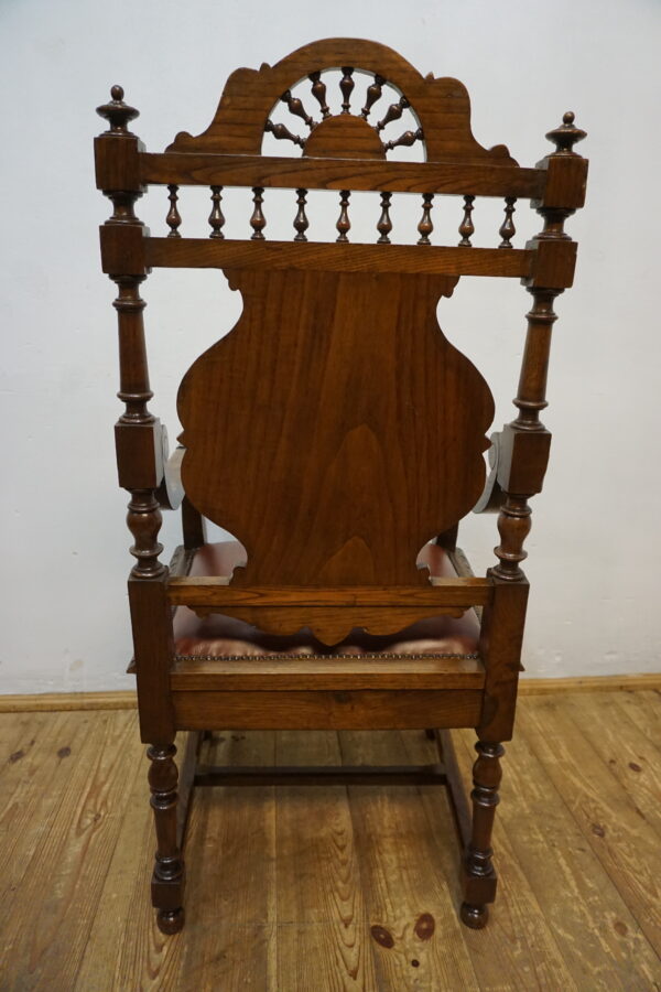 RĘCZNIE RZEŹBIONY DOSTOJNY FOTEL BRETOŃSKI DO BIURKA SKÓRA 2