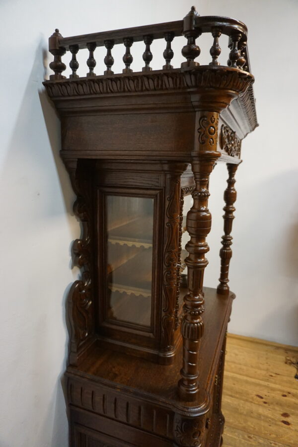 STARY NIESPOTYKANY RZEŹBIONY KREDENS Z PRZESZKLENIEM