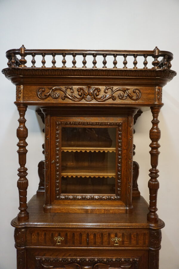 STARY NIESPOTYKANY RZEŹBIONY KREDENS Z PRZESZKLENIEM