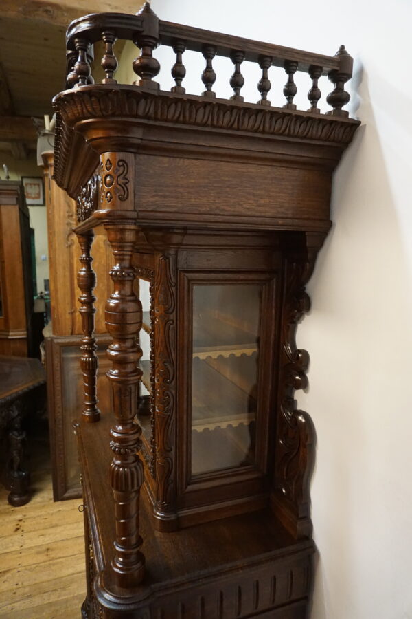 STARY NIESPOTYKANY RZEŹBIONY KREDENS Z PRZESZKLENIEM