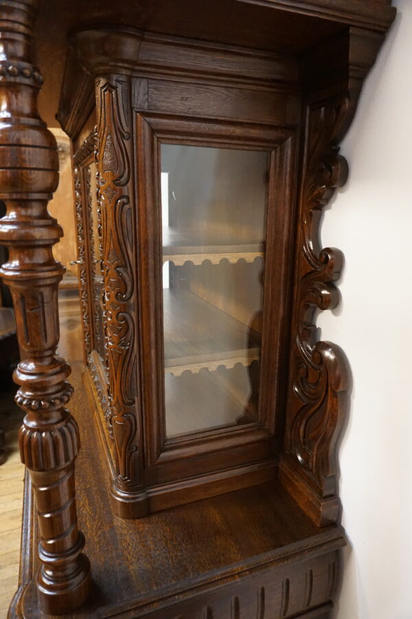 STARY NIESPOTYKANY RZEŹBIONY KREDENS Z PRZESZKLENIEM