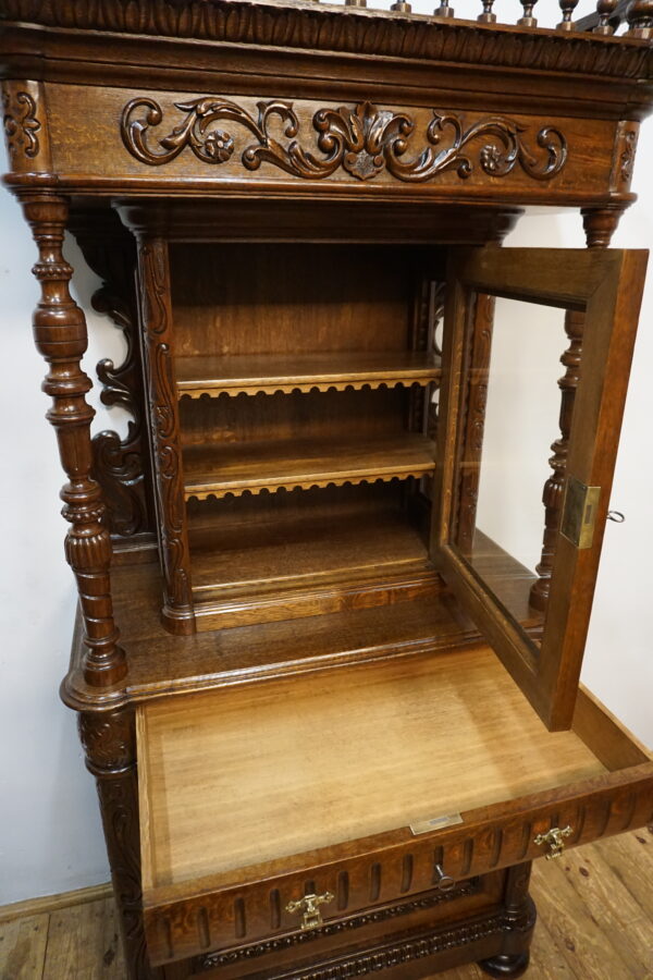 STARY NIESPOTYKANY RZEŹBIONY KREDENS Z PRZESZKLENIEM