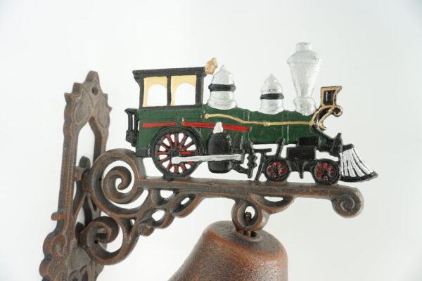 PIĘKNY ŻELIWNY DZWON DZWONECZEK LOKOMOTYWA DOM I OGRÓD