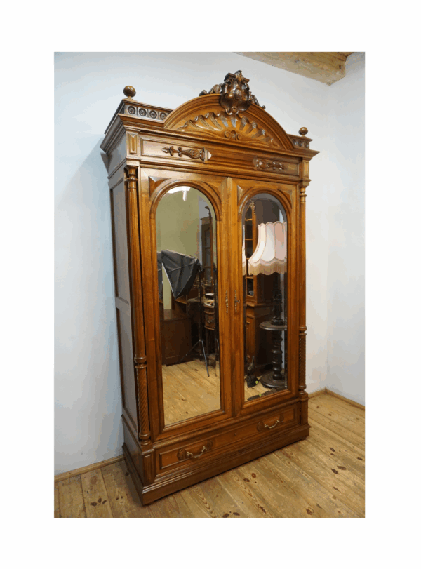 DWUDRZWIOWA SZAFA PAŁACOWA Z LUSTRAMI FRANCJA ORYGINAŁ LITY ORZECH