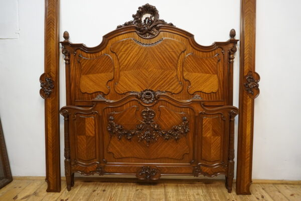 STARE DUŻE RZEŹBIONE MAHONIOWE ŁOŻE STELAŻ 150x200