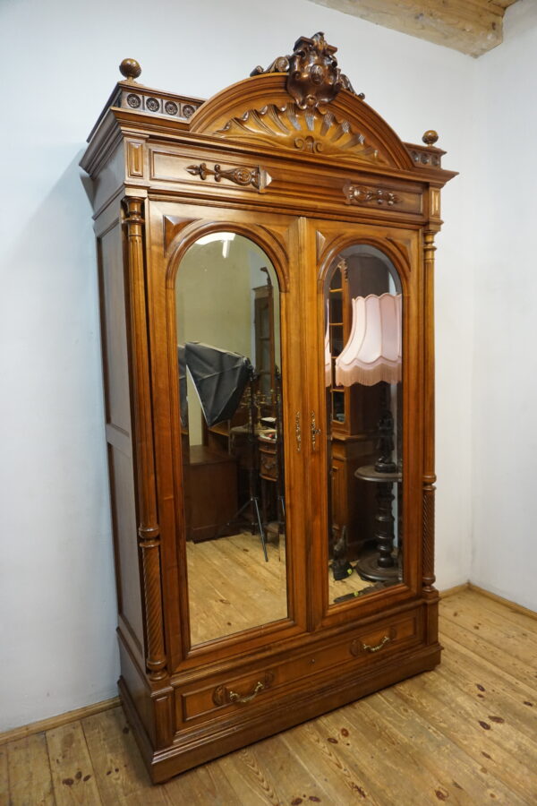 DWUDRZWIOWA SZAFA PAŁACOWA Z LUSTRAMI FRANCJA ORYGINAŁ LITY ORZECH