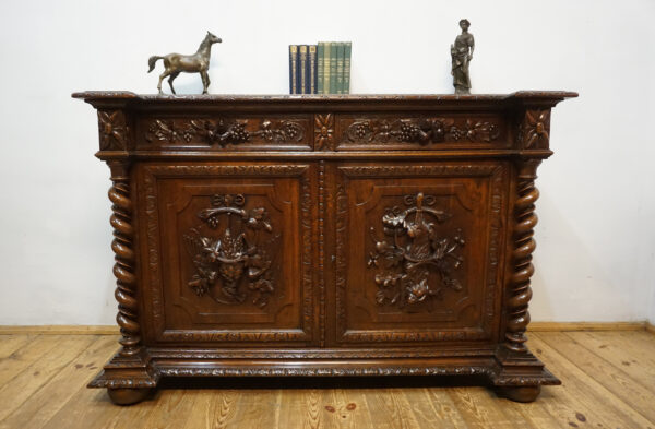 STARA MYŚLIWSKA KOMODA NEORENESANS FRANCJA PTAK I ZAJĄC
