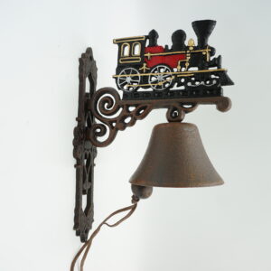 PIĘKNY DEKORACYJNY ŻELIWNY DZWON DZWONEK LOKOMOTYWA