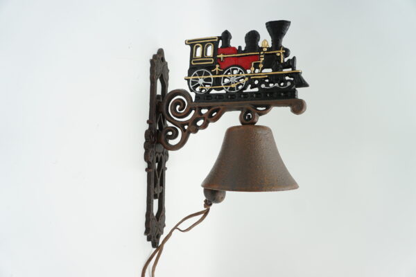 PIĘKNY DEKORACYJNY ŻELIWNY DZWON DZWONEK LOKOMOTYWA