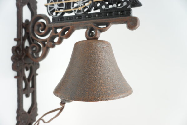 PIĘKNY DEKORACYJNY ŻELIWNY DZWON DZWONEK LOKOMOTYWA
