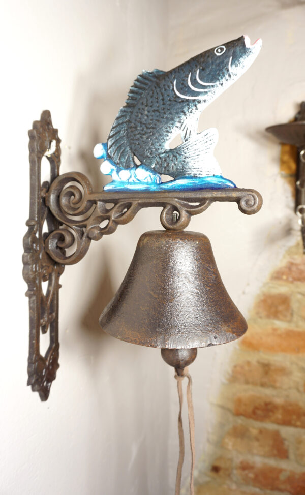 PIĘKNY DEKORACYJNY ŻELIWNY DZWON DZWONEK RYBA