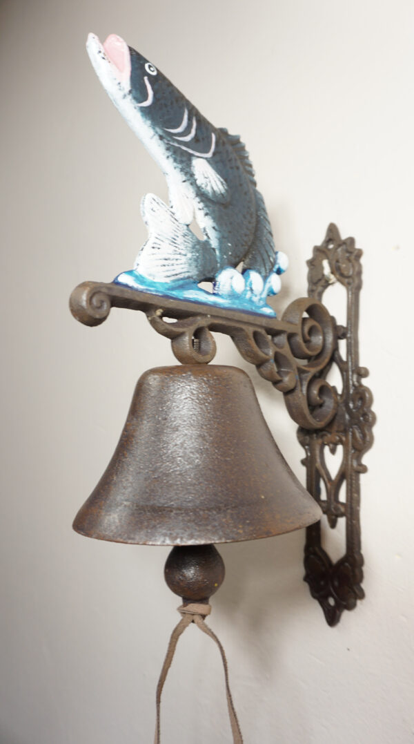 PIĘKNY DEKORACYJNY ŻELIWNY DZWON DZWONEK RYBA