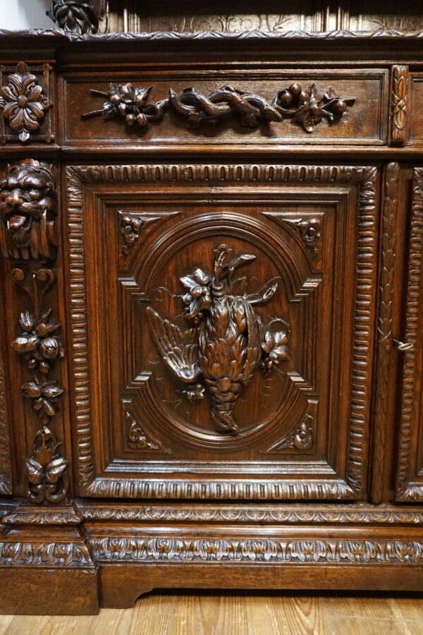 STARY MYŚLIWSKI BUFET KOMODA Z DUŻĄ BOGATO RZEŹBIONĄ NADSTAWKĄ ORYGINAŁ
