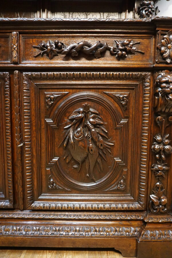 STARY MYŚLIWSKI BUFET KOMODA Z DUŻĄ BOGATO RZEŹBIONĄ NADSTAWKĄ ORYGINAŁ