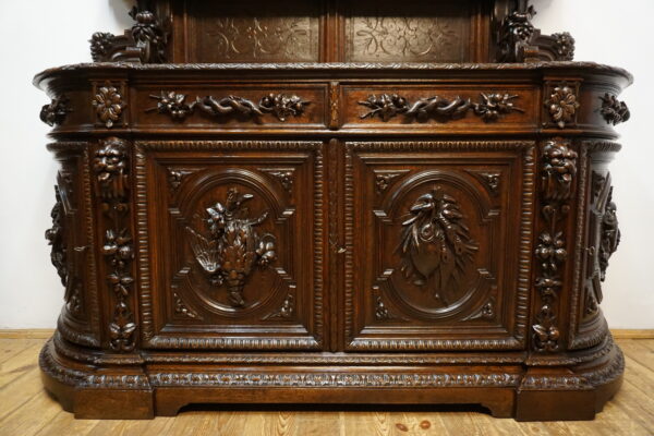 STARY MYŚLIWSKI BUFET KOMODA Z DUŻĄ BOGATO RZEŹBIONĄ NADSTAWKĄ ORYGINAŁ