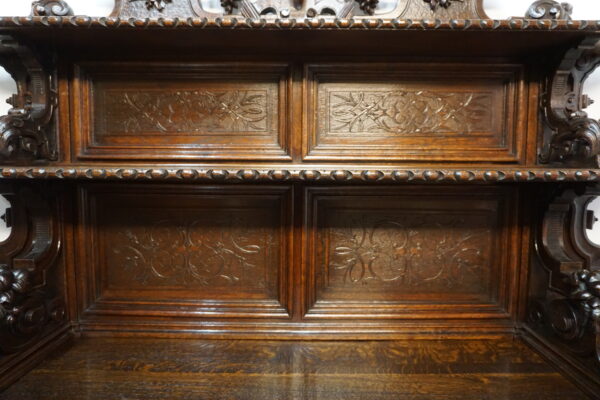 STARY MYŚLIWSKI BUFET KOMODA Z DUŻĄ BOGATO RZEŹBIONĄ NADSTAWKĄ ORYGINAŁ