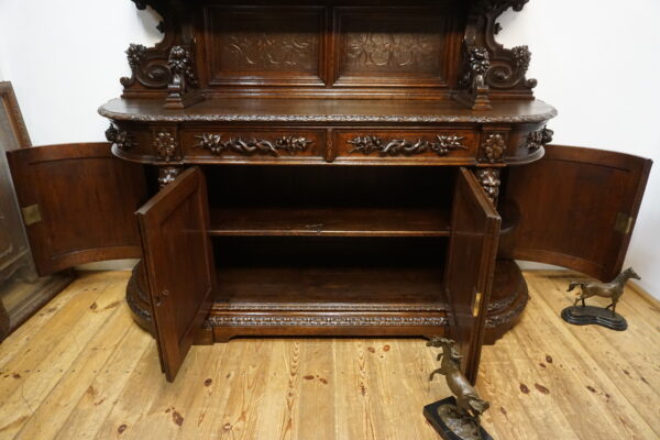 STARY MYŚLIWSKI BUFET KOMODA Z DUŻĄ BOGATO RZEŹBIONĄ NADSTAWKĄ ORYGINAŁ