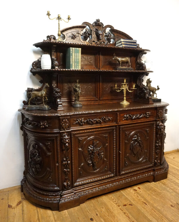 STARY MYŚLIWSKI BUFET KOMODA Z DUŻĄ BOGATO RZEŹBIONĄ NADSTAWKĄ ORYGINAŁ