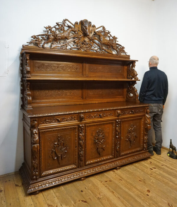 STARY PAŁACOWY DUŻY MYŚLIWSKI BUFET Z NADSTAWKĄ NIESAMOWITE ZWIEŃCZENIE